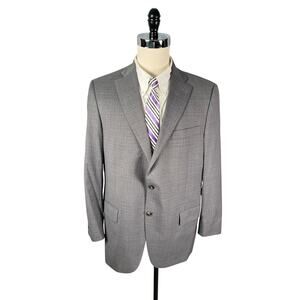 Hart Schaffner Marx Sport Coat 44R Chicago Fit Gray with Tan/Blue Plaid Wool